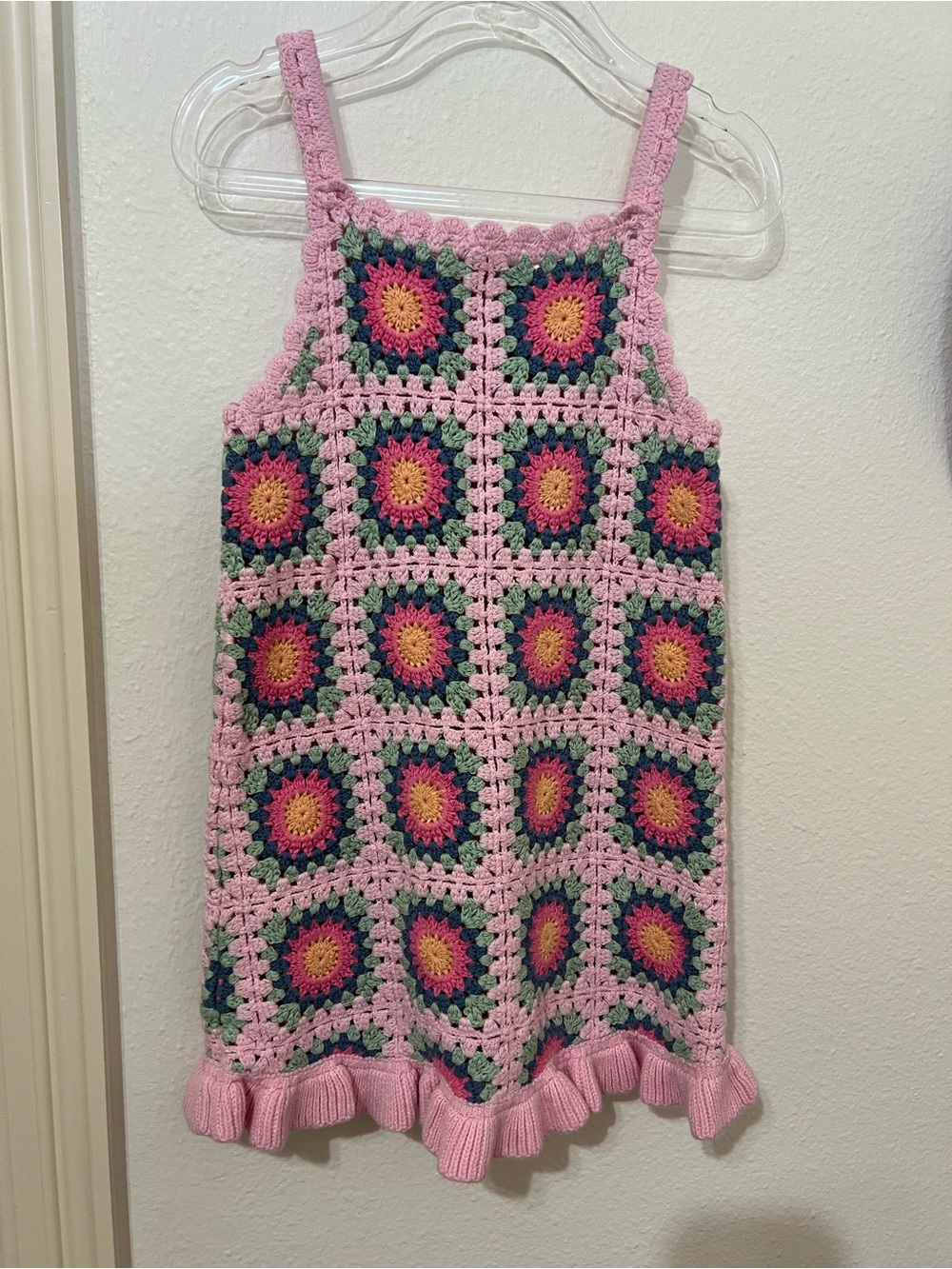 Zara Pink Crochet Square Panel Dress with Multicolor Accents